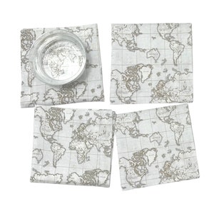 10-Zoll-Karte Stoffservietten Geschichte und Reise-Liebhaber-Geschenk Graue Tischwäsche Party-Dekor Kartographie Schwarzweiß-Cocktail Serviette