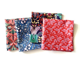 10" Liberty Colorful Variety of Cloth Cocktail Napkins Mix of 4 Prints Eco-Friendly Unpaper Sustainable Better Cotton Table Linens jclq