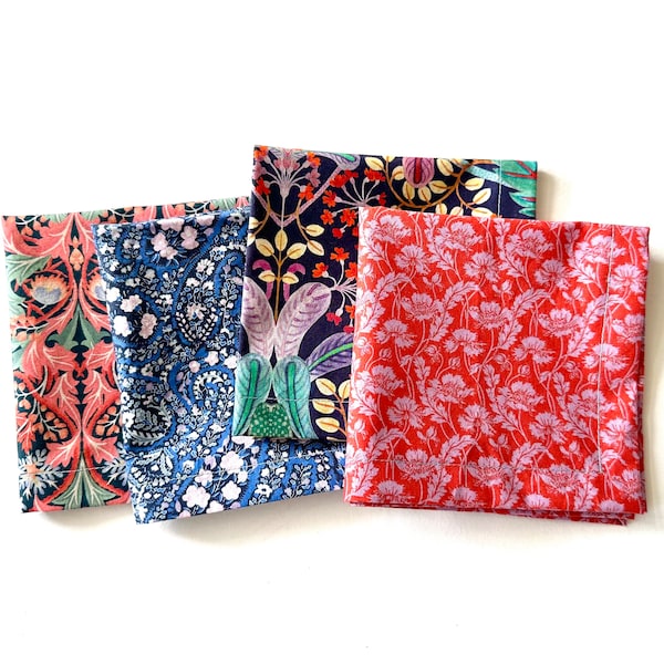 Variété colorée de serviettes à cocktail en tissu Liberty, mélange de 4 impressions, sans papier, respectueux de l'environnement, linge de table durable en coton de meilleure qualité jcl11q