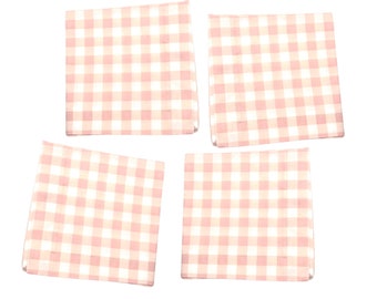 10" Cocktail Pink Gingham Cloth Beverage Napkins Eco-Friendly Picnic Sustainable Luxury Linens White Check Plaid Girl Shower cpq