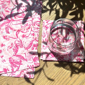 10” Bright Pink Palm Trees Cloth Cocktail Napkins Easter Kitchen Decor Small Napkins Sustainable Luxury Linens Palm Beach Style pbq