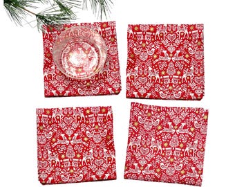 10" Red Nordic Christmas Cloth Cocktail Napkin Scandinavian Woodland Reindeer Holiday Norway Sweden Sustainable Luxury Linens xwq scnq