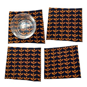 10" Granatowo-złoto-pomarańczowe geometryczne bloki nadrukowane na tkaninach koktajlowych bawełniane kwadratowe serwetki do napojów ręcznie robione obrusy w stylu art déco