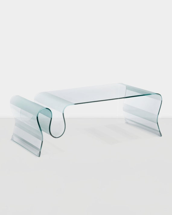 1980s Undulating Glass Coffee Table W Frosted Accents Wavy