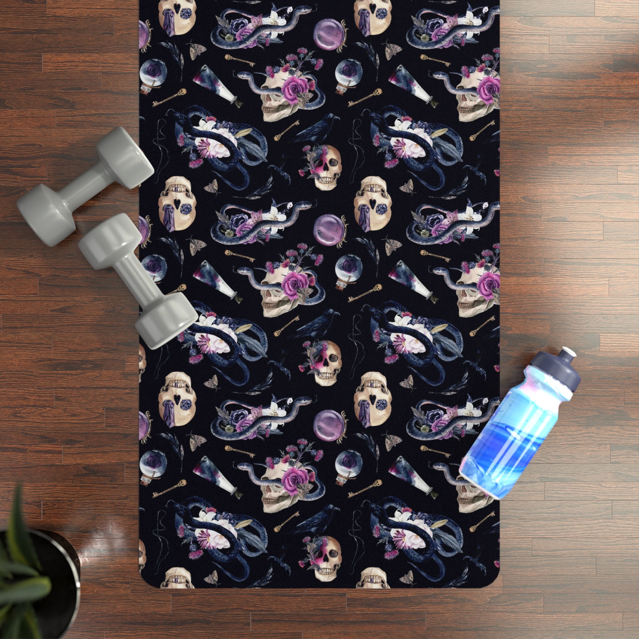 Skull Yoga Mat, Yoga Accessories, Purple and Black Yoga Mat, Mystical Pilates, Meditation Mat, Home Gym Accessories, Gothic Mat, Work out