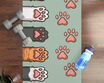 Cat Yoga Mat, rubber bottom, cute yoga mat, paw print mat, pilates mat, yoga mat for cat lovers, gift for cat lovers, gifts for yogi's