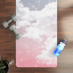 Pink Cloud Yoga Mat, Cute Pilates Mat, Exercise mat, Gifts for women, Pink and blue work out mat, aesthetic summer, non slip meditation mat