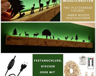 Wandlampe mit LED Beleuchtung - Indirekte frei bestückbare Leuchte mit verschiedenen Figuren - Wald, Afrika, Weihnachten, Bauernhof, ...
