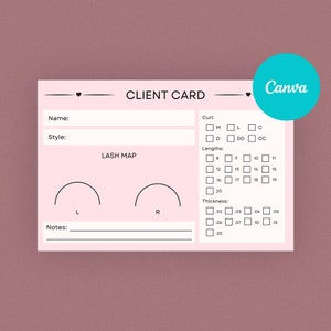 Eyelash Extension Client Card Lash Map Professional DIY Template for Lash Tech Instant Download, Printable, Canva Editable