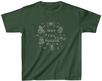 Kids Why You Buggin Heavy Cotton Tee, Insect Shirt, Bug Lover Gift, Insect Lover Gift, Trendy Bug Shirt, Childrens Nature Explorer Shirt