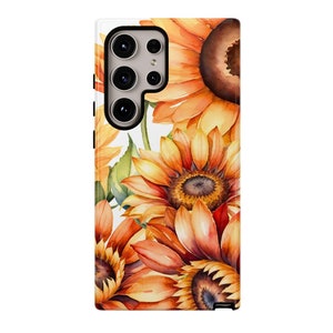 Watercolor Sunflowers Tough Phone Case,  Watercolor Floral Phone Case for iPhone 16 15 14 13 12 Pro Max, Galaxy S24 S23, Google Pixel 8, 7