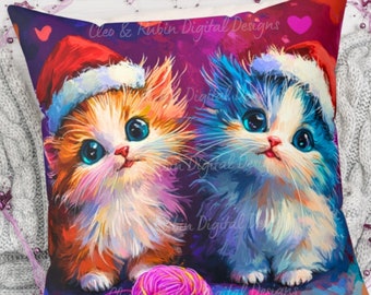Merry Christmas Cats With Santa Claus Hats PNG, Cute Christmas Cats Png, Holiday Cats Png, Digital Download, Cat Mom Png, Fluffy Cats Png