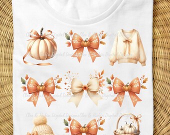 Coquette Fall Vibes Bow and Designs PNG, Fall Autumn Shirt, Autumn Sublimation Design Fall PNG, Fall Ribbons, Pumpkins, Sweater, Crochet Hat
