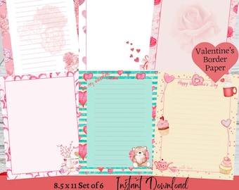 Aquarell Valentinstag Border Papier, Valentinstag Printables, Valentinstag Schilder, Herz Rahmen, Be My Valentine Briefpapier, sofortiger Download
