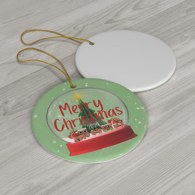 Merry Christmas 2024 Snowglobe Ornament, Christmas Train Ornament