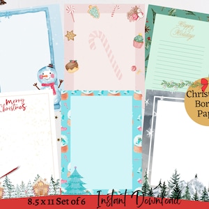 Papel de borda em aquarela de Natal, lindas bordas de Natal, gráficos em aquarela, download digital, páginas para impressão, papelaria de férias 8,5x11