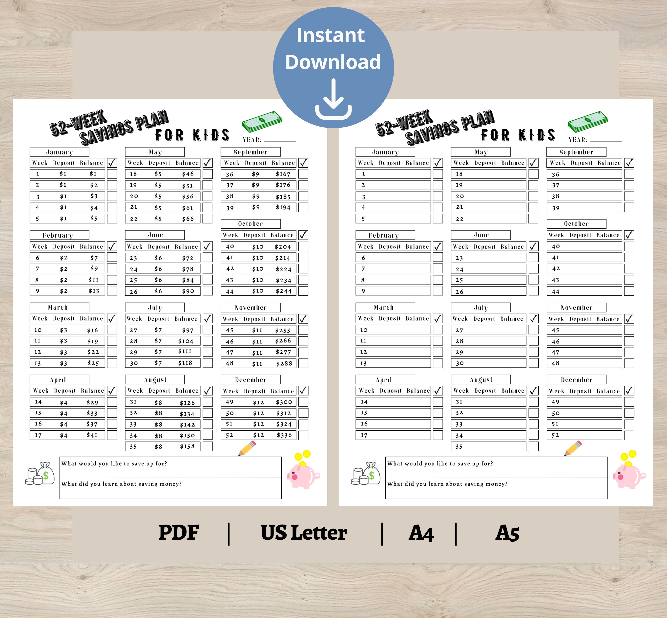 52 Week Savings Plan for Kids, Weekly Digital Savings Tracker, Saving ...