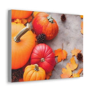 Fall Pumpkin Wall Art, Autumn Pumpkins, Rustic Farmhouse Decor, Fall Canvas Print, Autumn Harvest Gift, Fall Leaves and Pumpkins Centerpiece