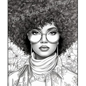 Black Woman Floral Adult Coloring Page, Natural Afro Hair Black Women, Printable PDF Coloring Pages, Instant Download for Adults and Teens