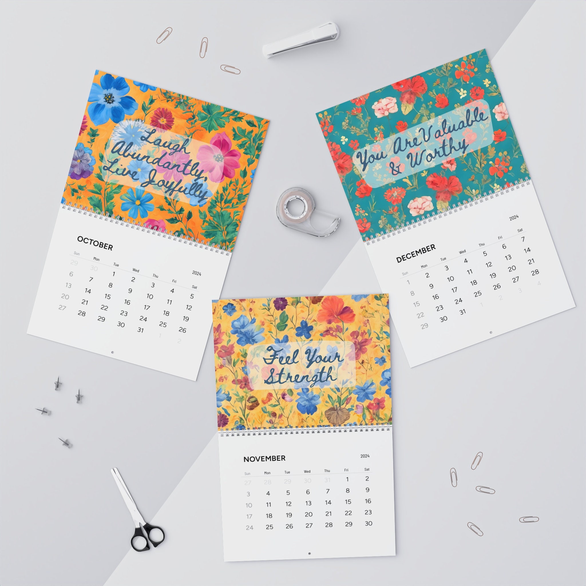 2024 Positive Affirmations Wall Calendar Floral Wall Etsy