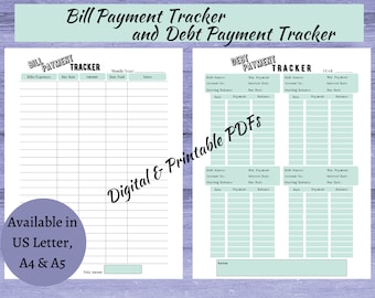 Bill Payment Tracker, Debt Tracker, Debt Payoff Planner, Digital Monthly Bill Tracker, Monthly Debt, Expense Template, Credit Card Payoff