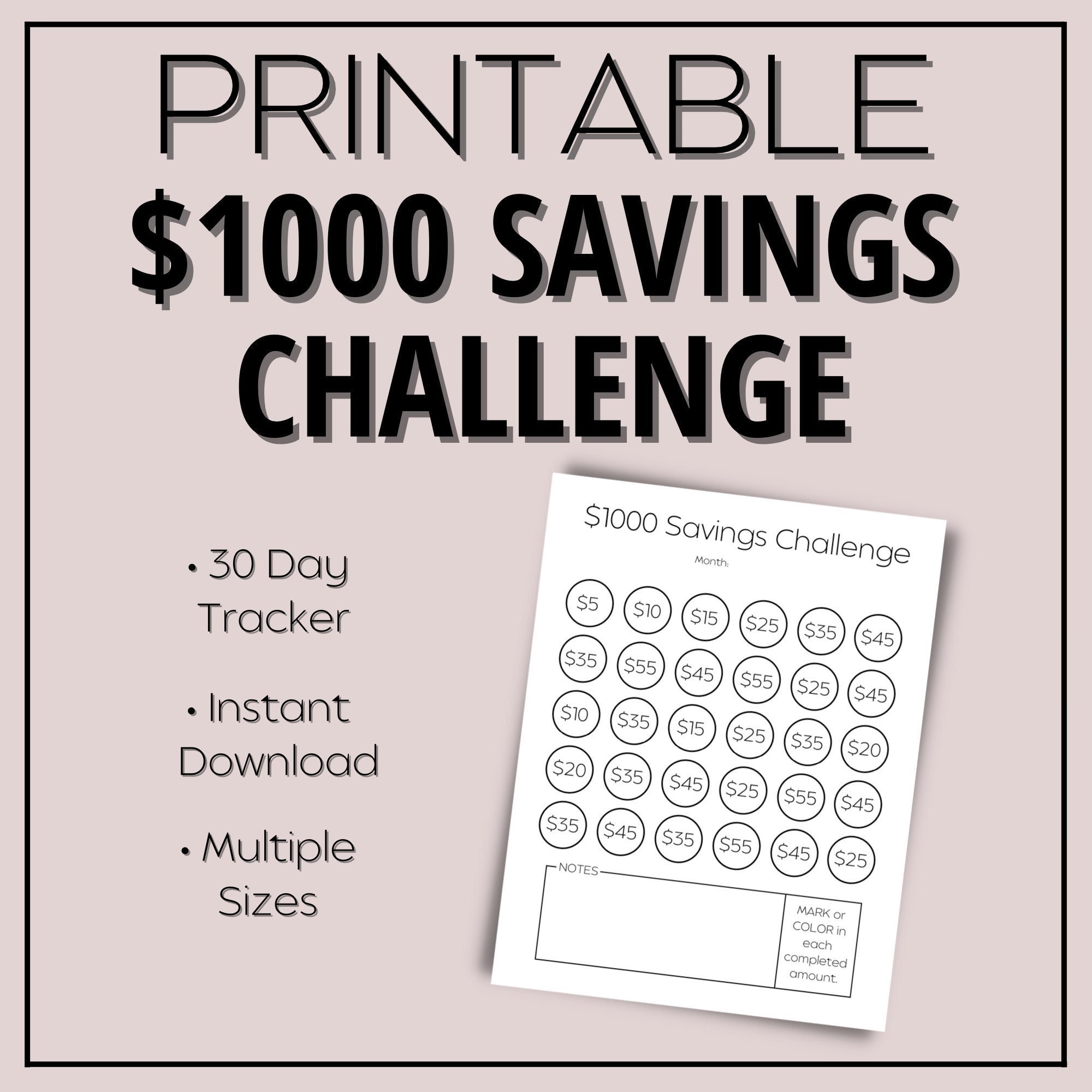 Printable Savings Challenge 1000 in 30 Days Money Tracker - Etsy