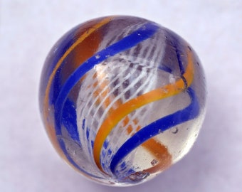 Antiek glasmarmer, marmeren Latticino kern, 3 cm, LAUSCHA handgemaakt, dubbele afscheuring, rond 1920