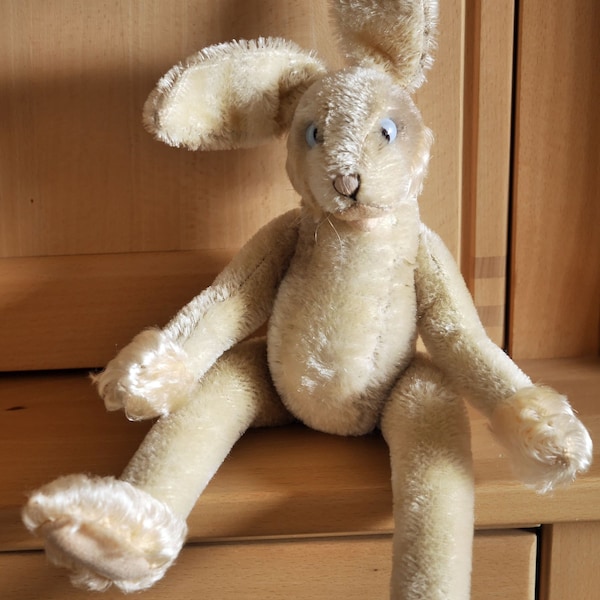 Vintage Steiff rabbit Lulac with button and flag, 3140/43, 43 cm, vintage, 1968-74