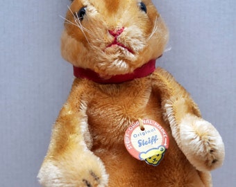 Vintage Steiff Handpuppe Hase 6600/17, K/F/Bärenkopfschild, 60er Jahre, 25 cm, Top Zustand