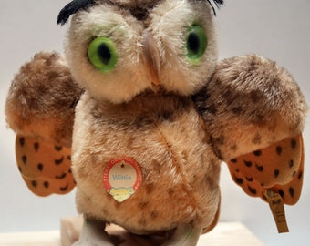 Steiff Owl Wittie 4322/00 K/F/S, 22 cm, all IDs, glass eyes, 1960, 22 cm, rare