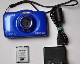 Nikon Coolpix S32, appareil photo numérique, 13 MP, appareil photo extérieur, étanche, appareil photo sous-marin, bleu, batterie et chargeur, testé