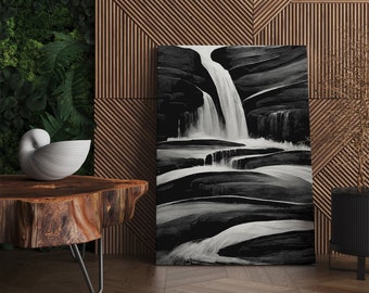 Abstract Wall Art, Black and White Waterfall, Printable Art, Modern Painting, Minimalist Print, Contemporary, Digital download