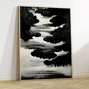 Abstract Wall Art, Black and White Clouds, Printable Art, Modern Painting, Minimalist Print, Contemporary, Digital download