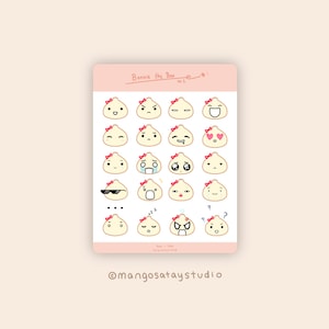 Feuille d'autocollants pour brioches à la vapeur || Émoticône || Bao || Autocollants emoji || Fait main