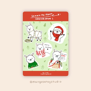Feuille d&#39;autocollants alpaga de Noël || Thème hivernal || Thème de Noël || Fait main
