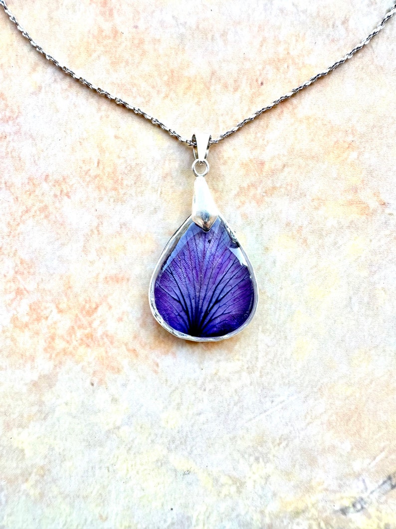 Purple Rose Petal Pendant. Real Dried Petal Necklace. Handmade