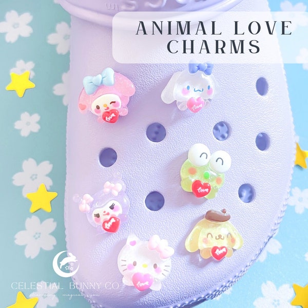 SHOE CHARM Jelly Love Charms | Cute | Kawaii | Accessories | Custom | Set | Pack | Bling | Cat | Dog | Frog | Animal | Bunny | Pink | Purple