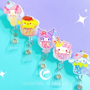 BADGE REELS Kawaii Animals | Glitter | Sparkle | Cat | Dog | Puppy | Bunny | ID | Clips | Cartoon | Kawaii | Cute | Work | Gift | Holder