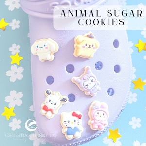 SHOE CHARM Kawaii Sugar Cookies | Cute | Kid | Sweet | Accessories | Food | Set | Dog | Cat | Bunny | Pink | Purple | Custom | Clip | Gift