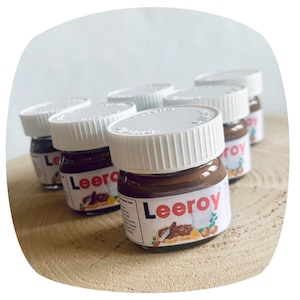 Mini personalized Nutella pots: birth gift, party, baptism, birthday, communion, wedding, baby shower, thank you guests.