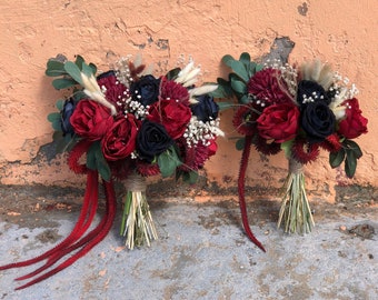 Red wedding bouquet, Burgundy bridal bouquet, Boho bouquet for bride Wedding accessories, Natural wedding bouquet Handmade