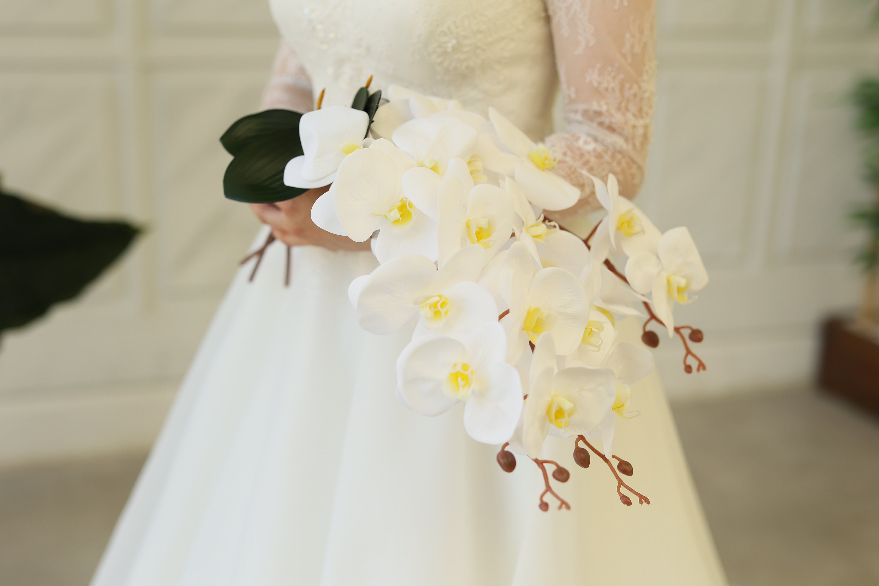 Handmade White Orchid Bridal Bouquet