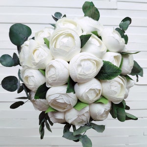 White Peony Bridal Bouquet, Classic Wedding White Peony Bouquet, Rustic Boho Flower Bouquet, Peony Design, Peony and Boutonniere