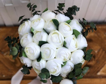 White Peony Bridal Bouquet, Classic Wedding White Peony Bouquet, Rustic Boho Flower Bouquet, Peony Design, Peony and Boutonniere