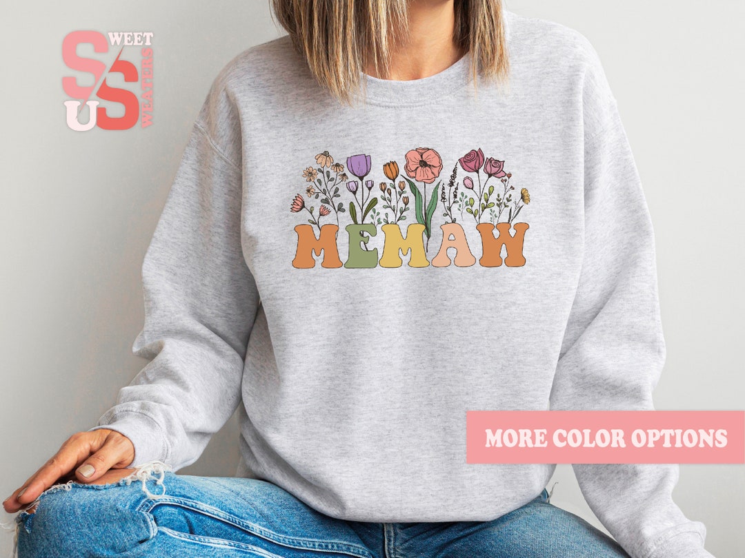 Embroidery Floral Memaw Sweatshirts For Grandma Gift Sweatshirt