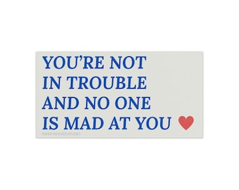 Youre Not In Trouble And No One Is Mad At You bumper sticker white and blue | Encouraging Vintage Decal