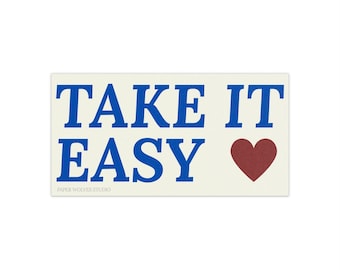 Take It Easy bumper sticker | vintage retro positivity blue white heart decal