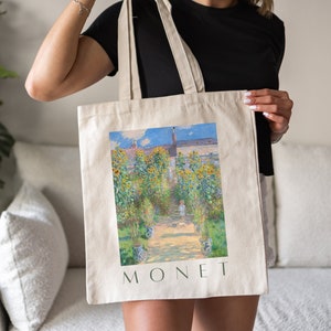 Monet The Artist&#39;s Garden Canvas Tote | artsy tote bag, painting, art, aesthetic, monet tote, art gift, gift, tote, reusable, modern