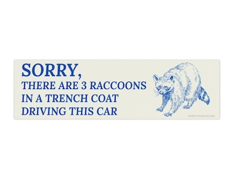 Sorry There Are 3 Raccoons in a Trench Coat Driving This Car bumper sticker | vintage funny decal