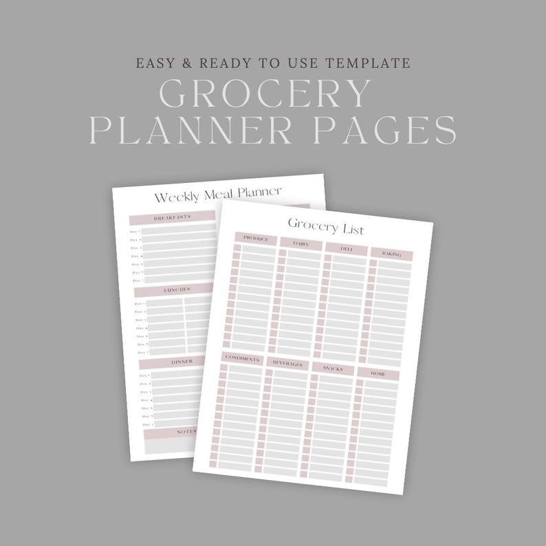Weekly Meal Planner Printable: Minimalist Grocery List Organizer (PDF ...